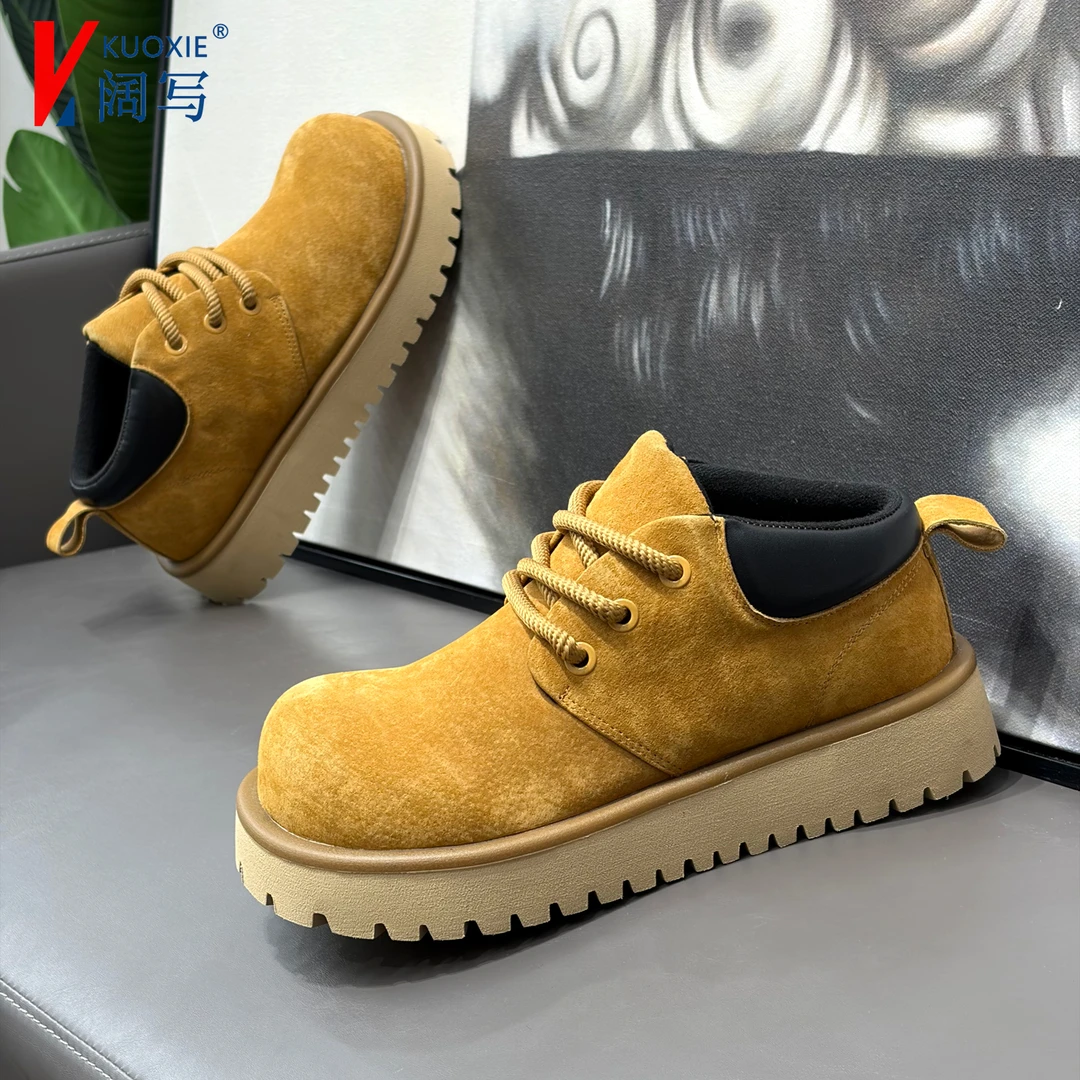 冬季新款男士低帮马丁靴轻质厚底复古短靴男士英伦风工装靴大黄靴