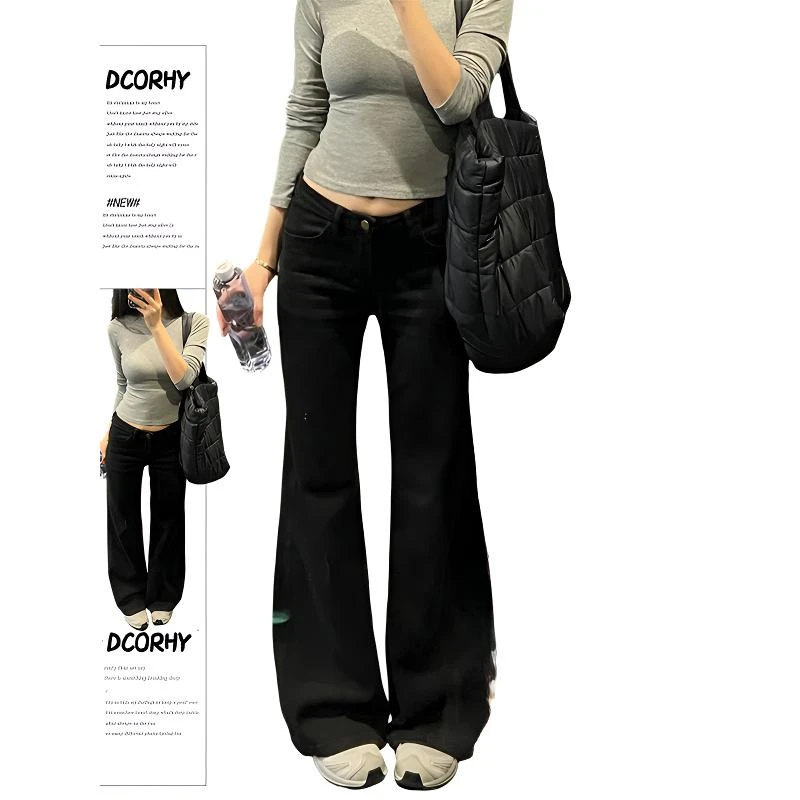 美式低腰水洗微喇牛仔裤女春季2025新款休闲宽松显瘦垂感拖地长裤