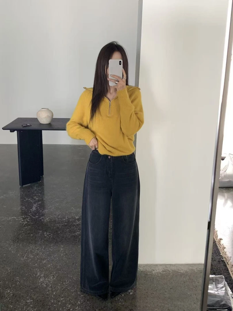 温柔瑶-JUYU冬季福利#加绒复古港风阔腿裤#86010（裤长102腰围68）