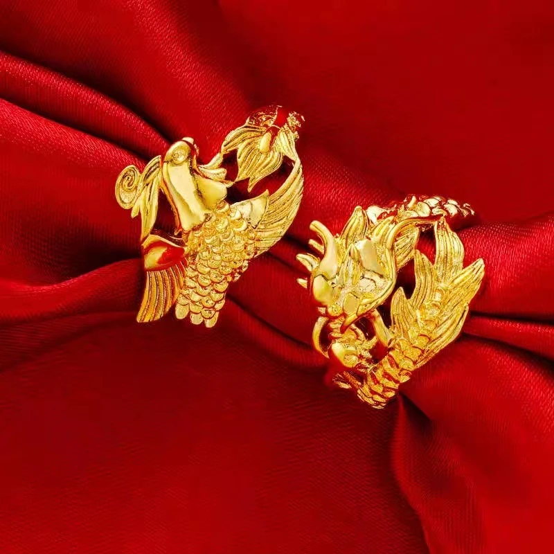 仿真合金龙凤戒指男女款情侣指环欧币铜合金指环活口可调节手饰批