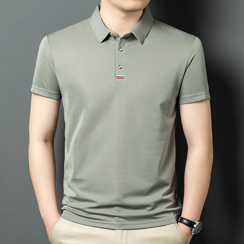 夏季新款商务休闲时尚百搭衬衫高档中年薄款亲肤透气纯色翻领半袖