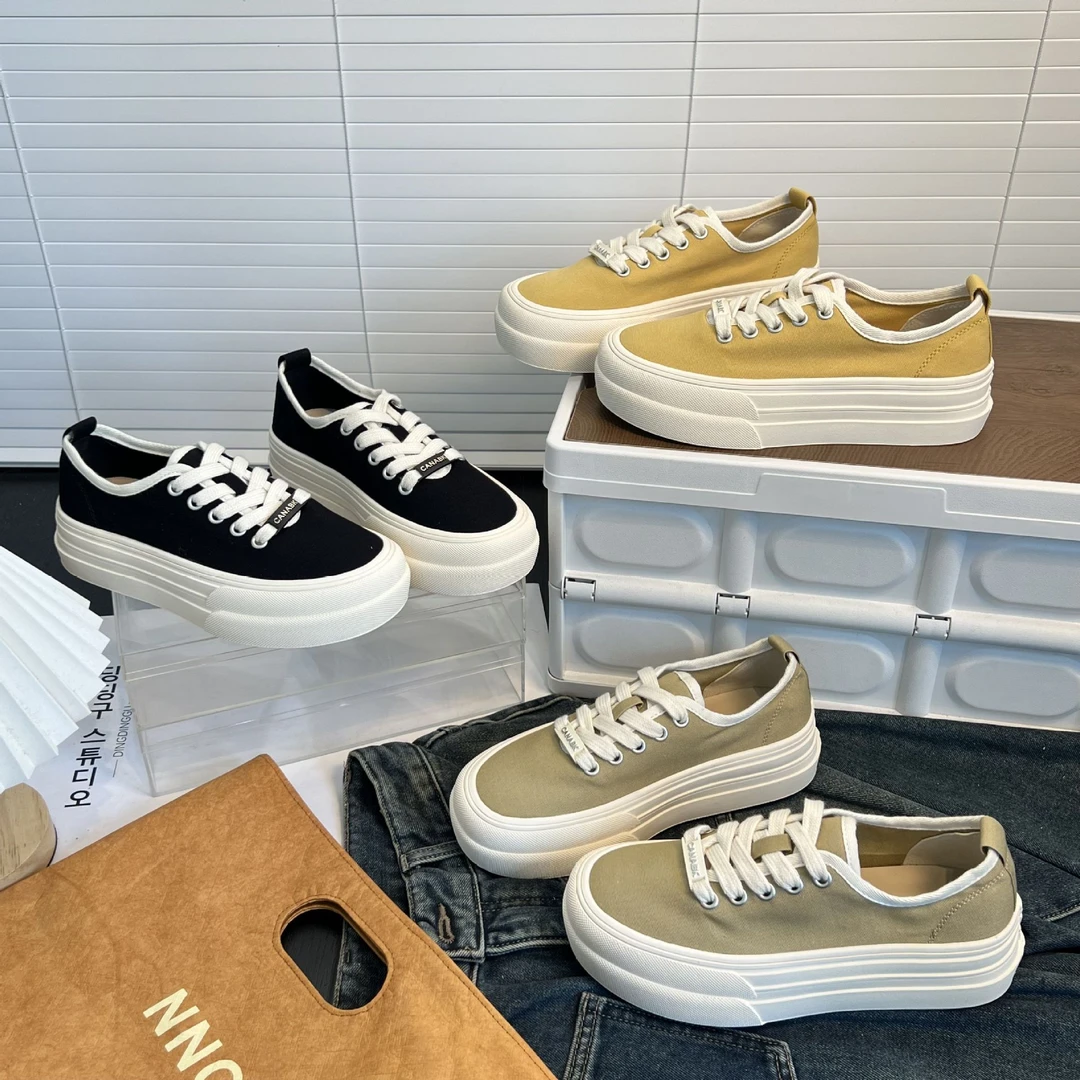 欧货欧洲站厚底板鞋女2025春秋新款百搭系带时尚潮流帆布鞋休闲鞋