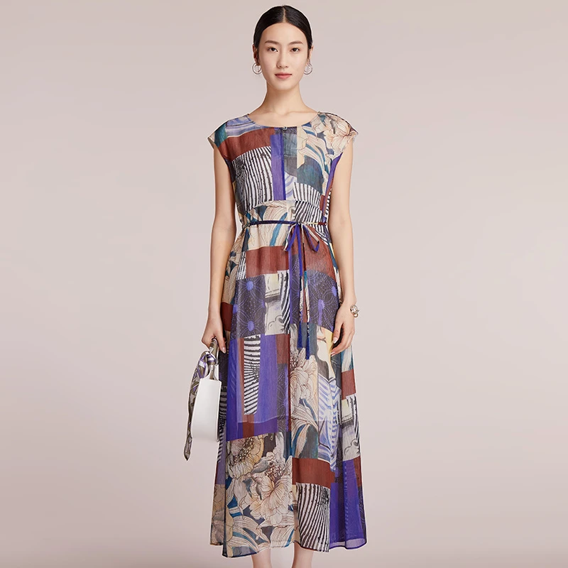 菲姿FEIZI夏款设计感长款连衣裙0B498假日风景