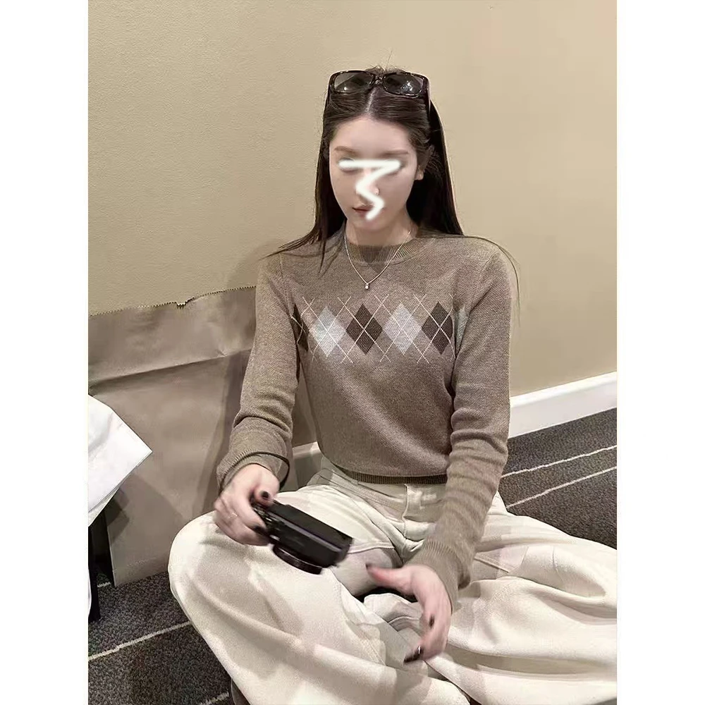 【复古菱格】 6-8运补圆领两色打底衫女秋冬内搭上衣毛衣针织衫