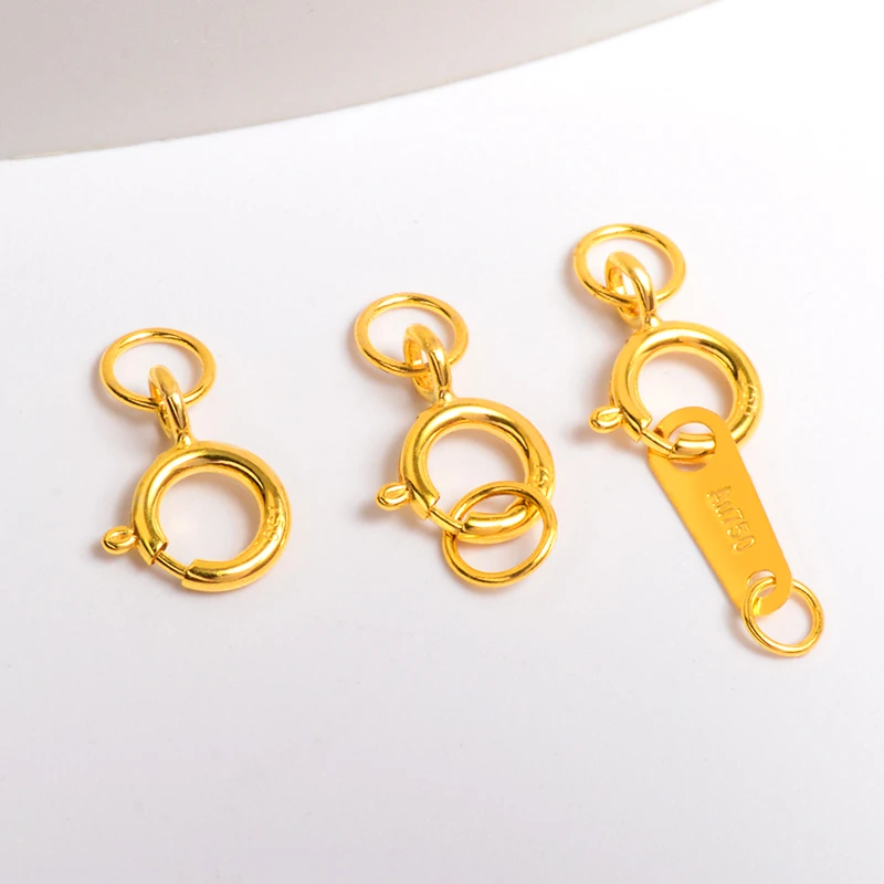 纯18k金弹簧扣头闭口配件珍珠女项链手链diy材料字印牌18k金配件