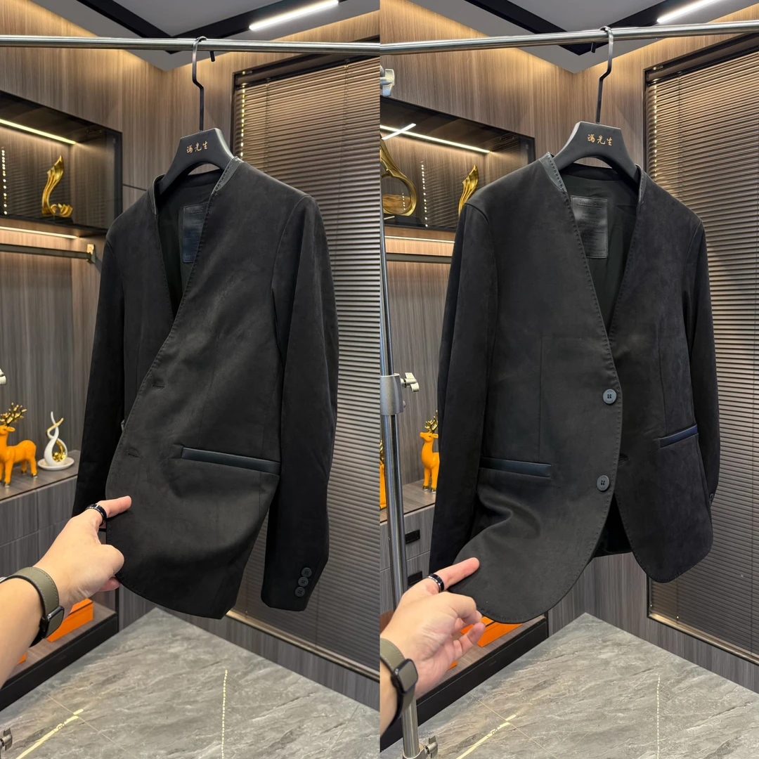男士无领精致韩风西服百搭潮流小西装修身商务秋季西服上装男