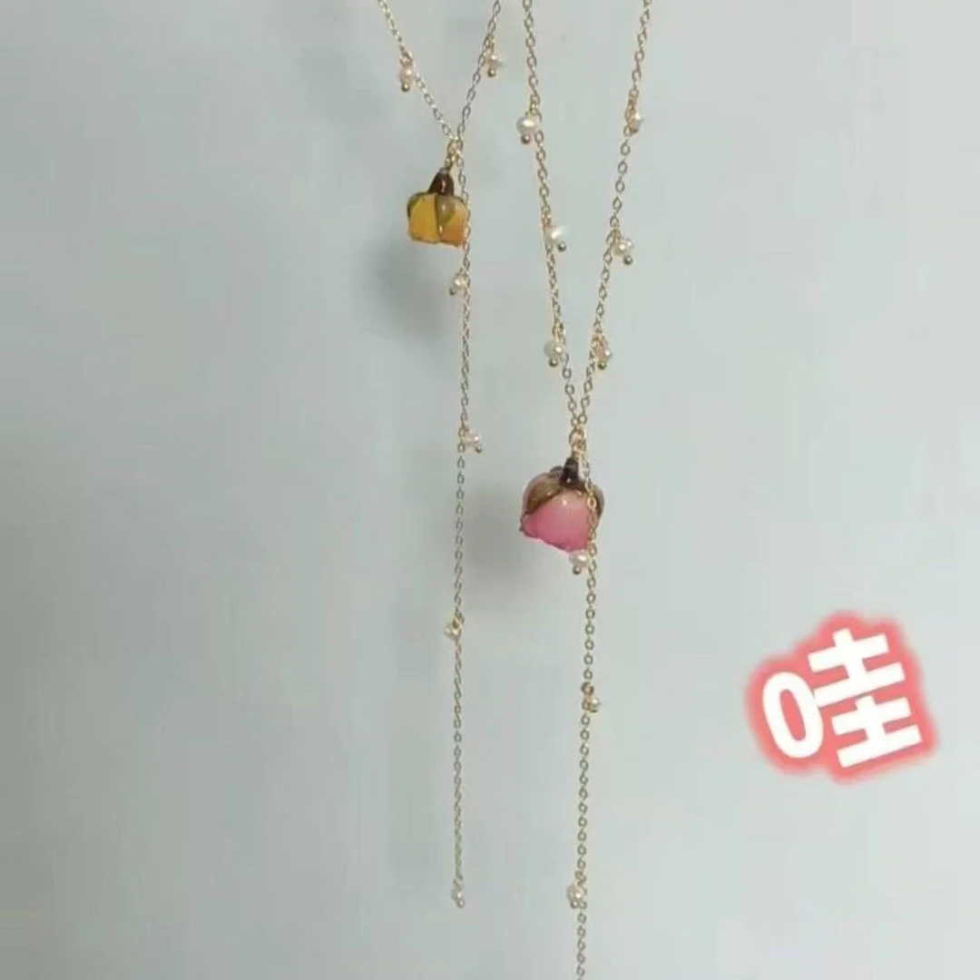 法式珍珠玫瑰小众设计高版本项链女仙女配饰手工复古Y型锁骨链