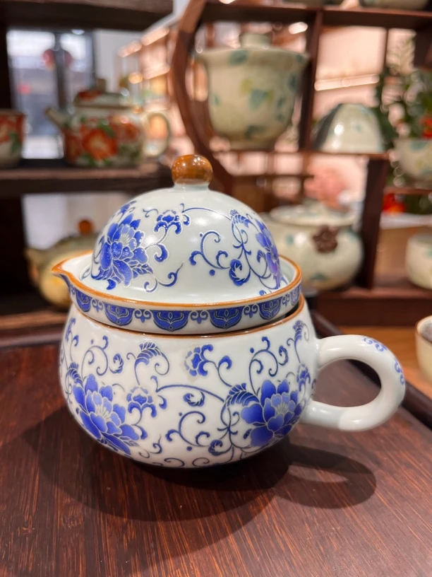 青花大号手工陶瓷泡茶珐琅彩旅行套组茶咖茶具茶杯白瓷带盖家用
