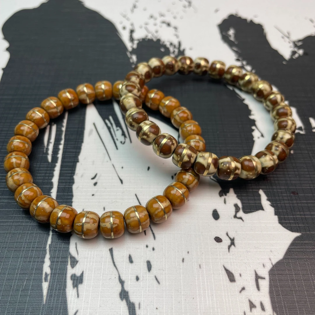 紫金鼠花腰带实心一线天精品文玩单圈手串铜管镶嵌熊猫一线天