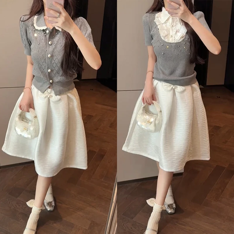 【mimius】婷 高定系列格雷系手工钉珠针织衫+半裙(松紧腰) WG04111