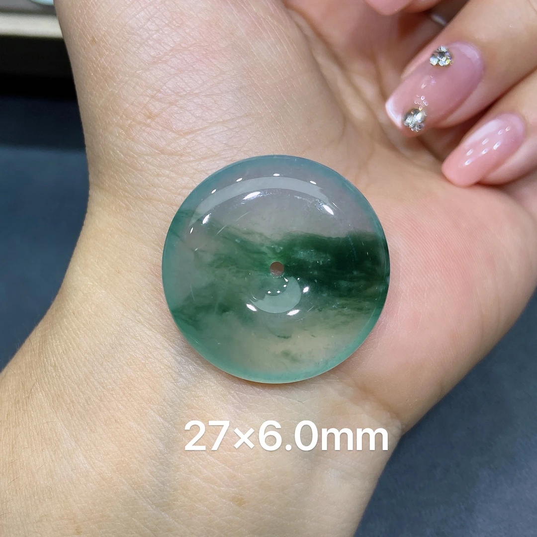 缅甸天然A货翡翠 老坑高冰种灵动飘花平安扣吊坠 玉质细腻 k002