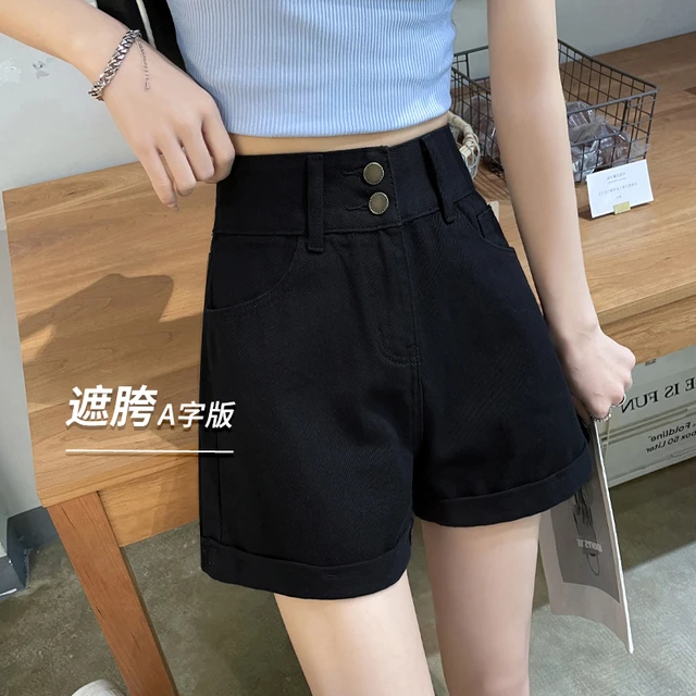 遮胯高腰牛仔短裤女夏季2025新款梨型宽松显瘦卷边a字版阔腿热裤