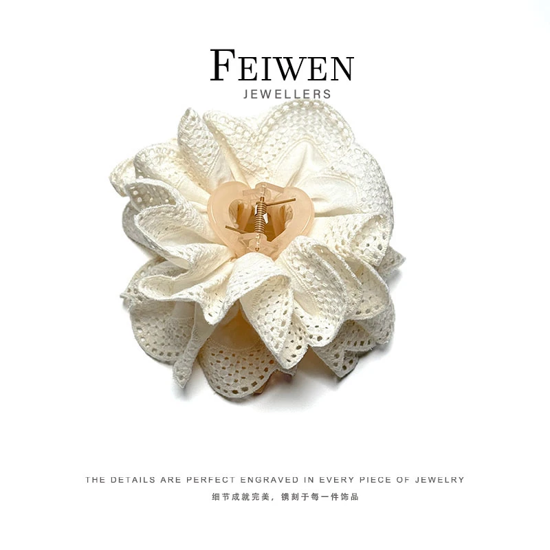 ZJ1004 韩版两用白色蕾丝大肠发圈抓夹丸子夹高马尾发抓鲨鱼夹