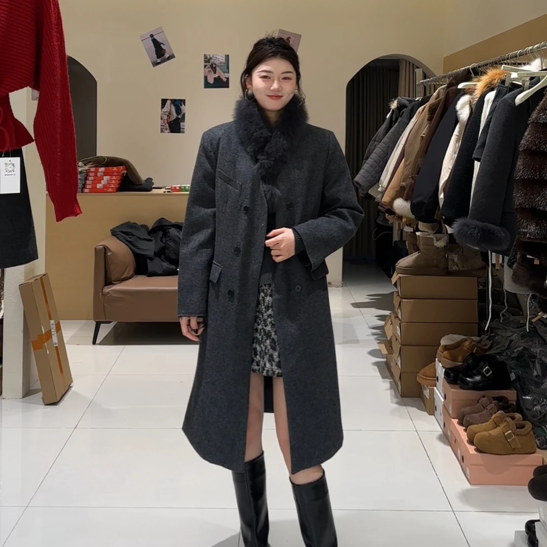 韩版冬季加厚羽绒气质长款毛领可拆卸