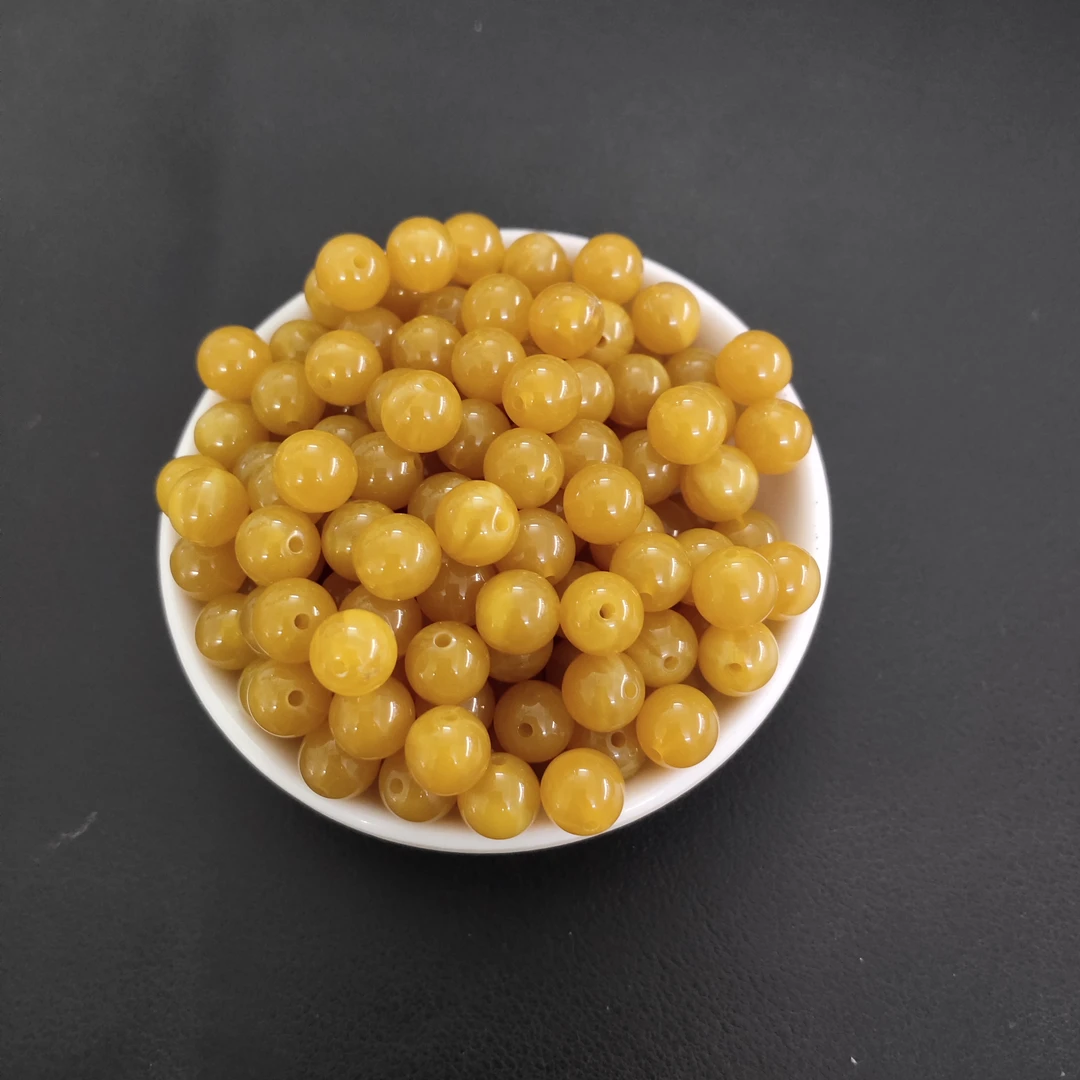 【散珠批发】W99鸡油黄蜜蜡8MM*25颗