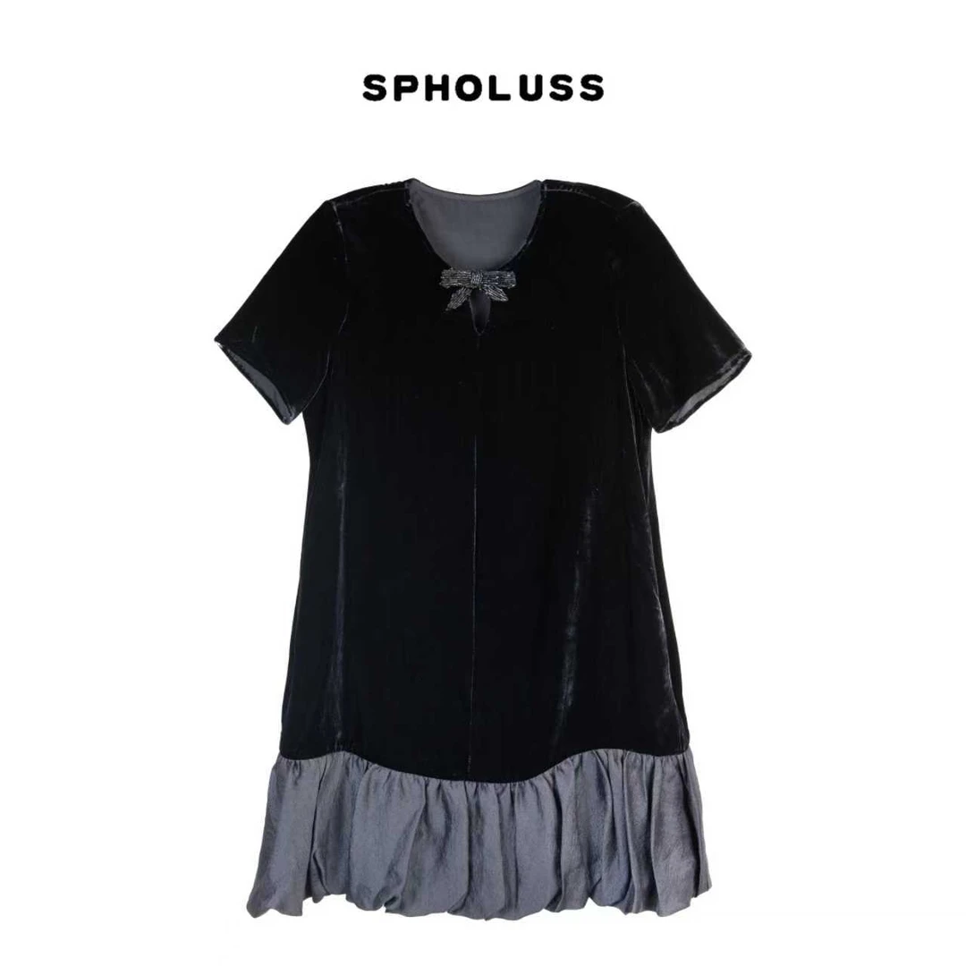 【丝芙玉禄】（K335）重磅100%真丝丝绒圆领轻奢气质真丝丝绒连衣裙