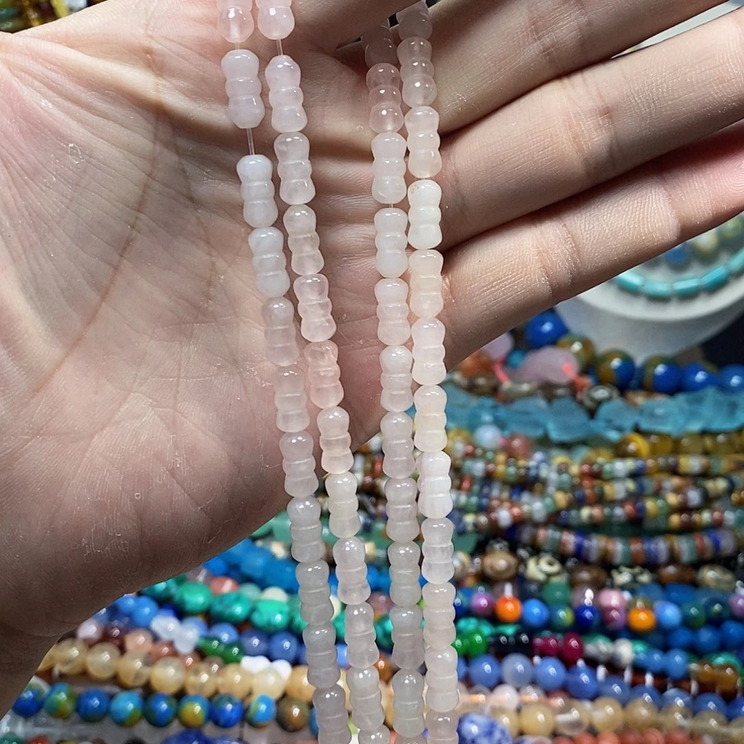石英质玉未镶嵌，天然粉水晶三节珠6×12mm，