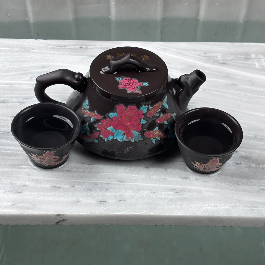 【闪购商品】金玉满堂深井老紫泥西施壶（带两杯）JXJY