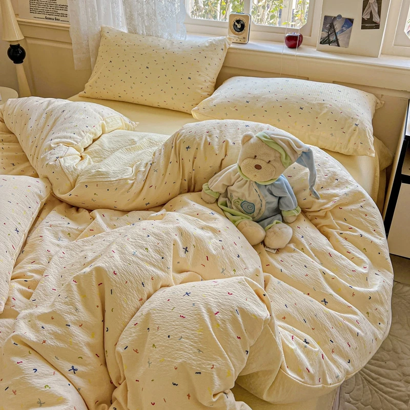 亲肤柔软绵感皱感套件小清新碎花被套少女心床单学生被罩四件套