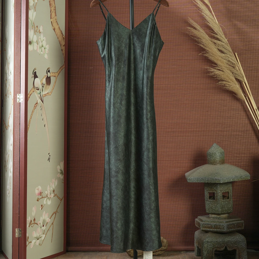洋 新中式风 9570 香云纱 重缎吊带背心长裙