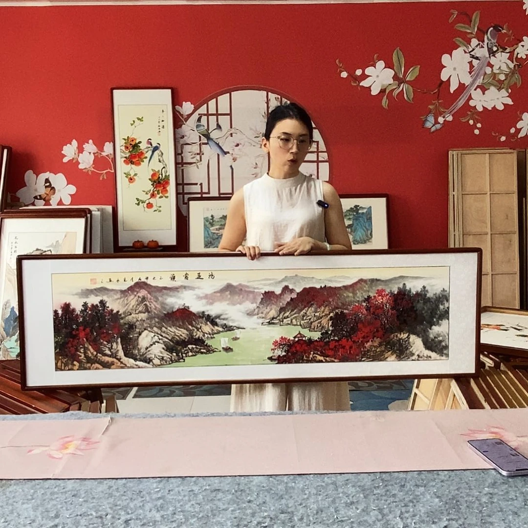 国画手写手绘国画作品47✖️162带框包邮