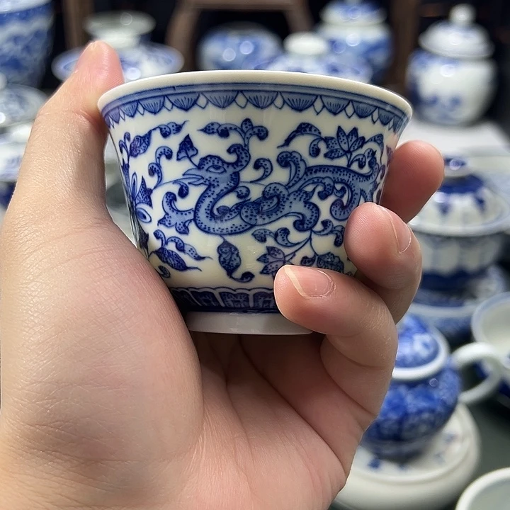 微瑕柴窑点工缠枝花卉龙凤铃铛薄胎