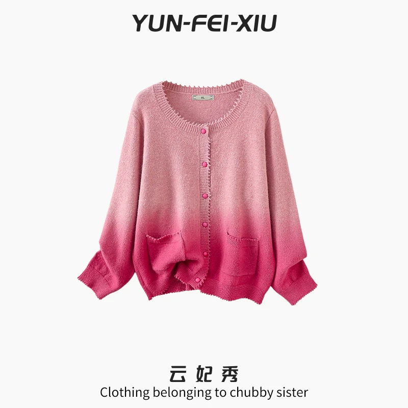 云妃秀大码女装针织衫圆领开衫时尚休闲宽松显瘦遮肉胖妹妹秋2606