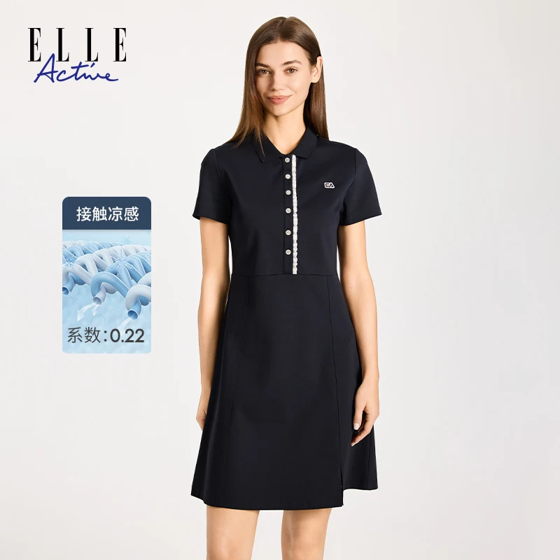 ELLE Active凉感翻领气质连衣裙女款2025新款高级感时尚POLO领裙