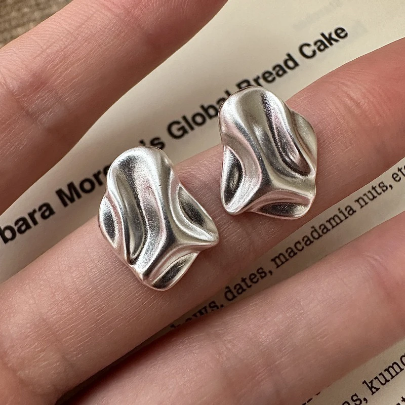 925银耳饰 S925纯银复古褶皱纹理耳环韩版韩式风简约时尚耳饰