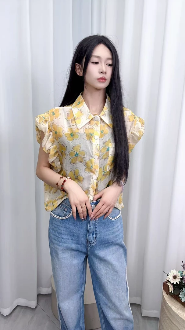 邻家集品/休闲衬衫82521203/碎花/气质/衬衣/牛仔/百搭/夏季/复古