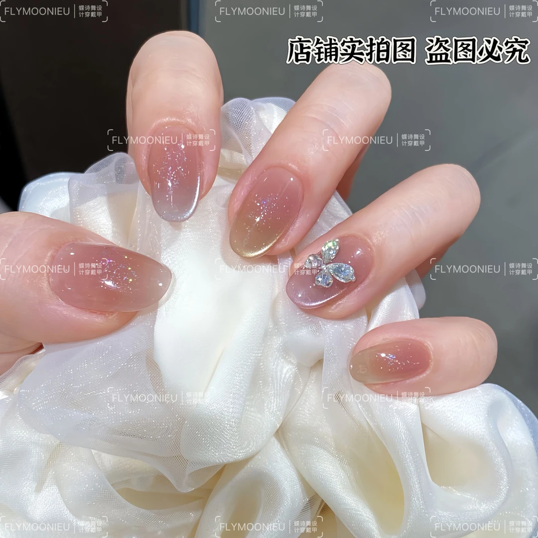 夏威夷 蝶诗舞 纯手工定制美甲贴片 新品猫眼高级定制穿戴甲10片