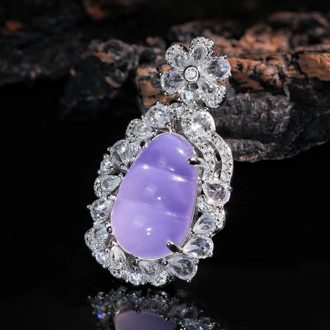 吊坠925银合成锆石 VISING紫罗兰水沫福豆紫色小豆子吊坠