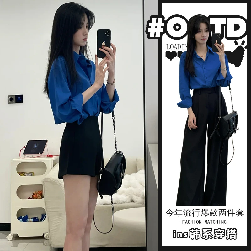 2025春季新款正版克莱因蓝衬衫外套显瘦气质衬衣轻熟宽松休闲衬衫