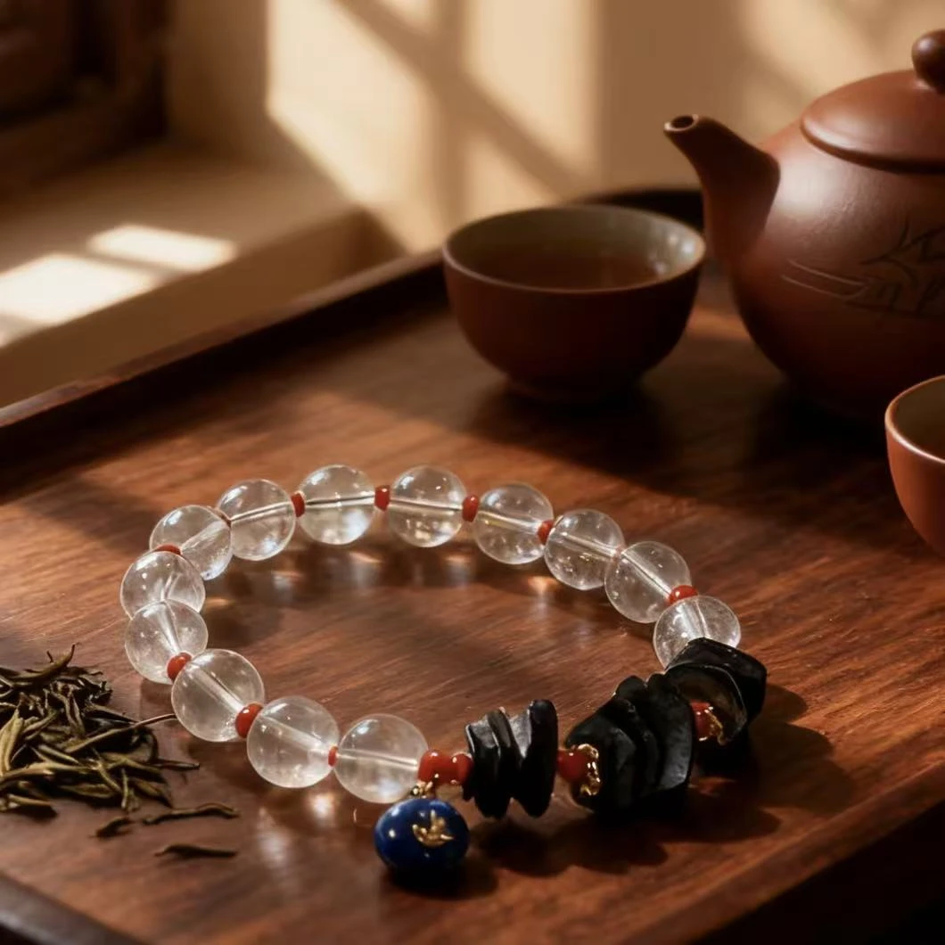 新中式白水水晶檀木手串