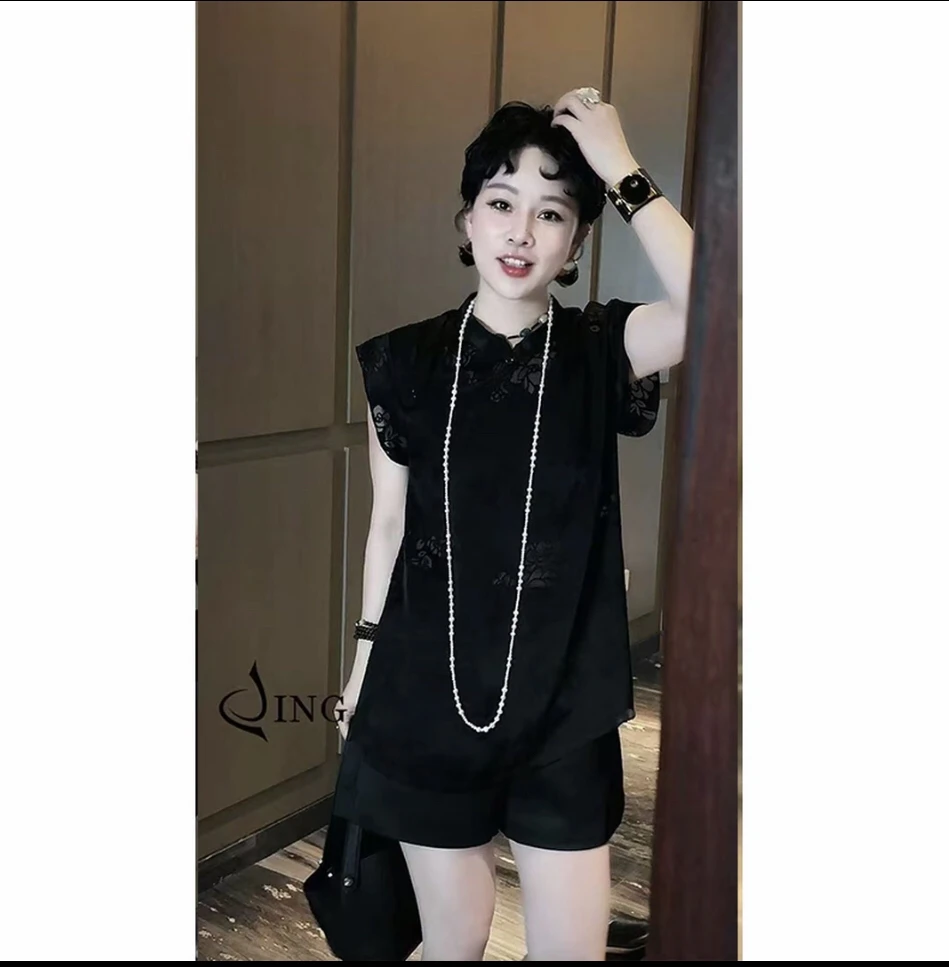 JING2025夏季新款25151立领中式小衫女装时尚国风提花唐装盘扣衫