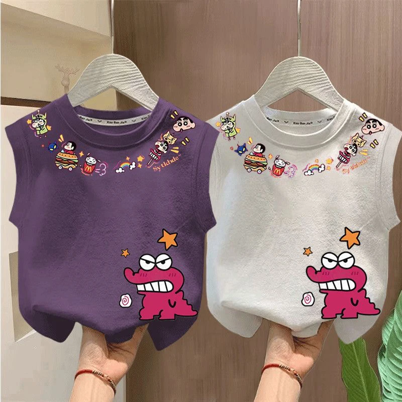 儿童纯棉无袖男女童背心夏季薄款蜡笔小新上衣中大童宝宝百搭外穿