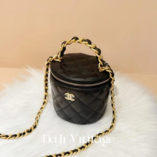 大吉中古/Chanel香奈儿黑金22a手柄圆桶盒子斜挎包