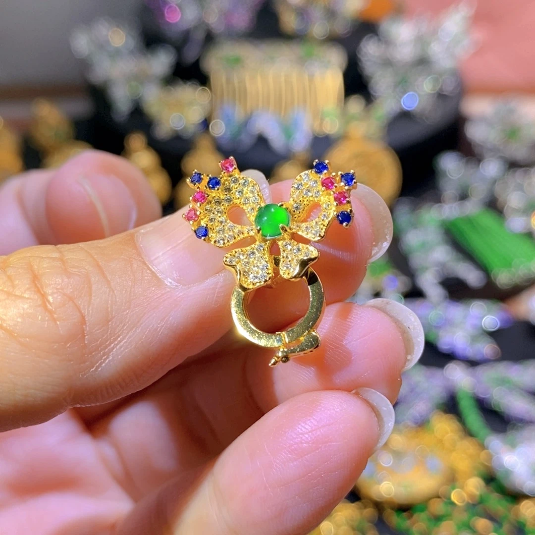 吊坠(不含链)银S925镶嵌翡翠