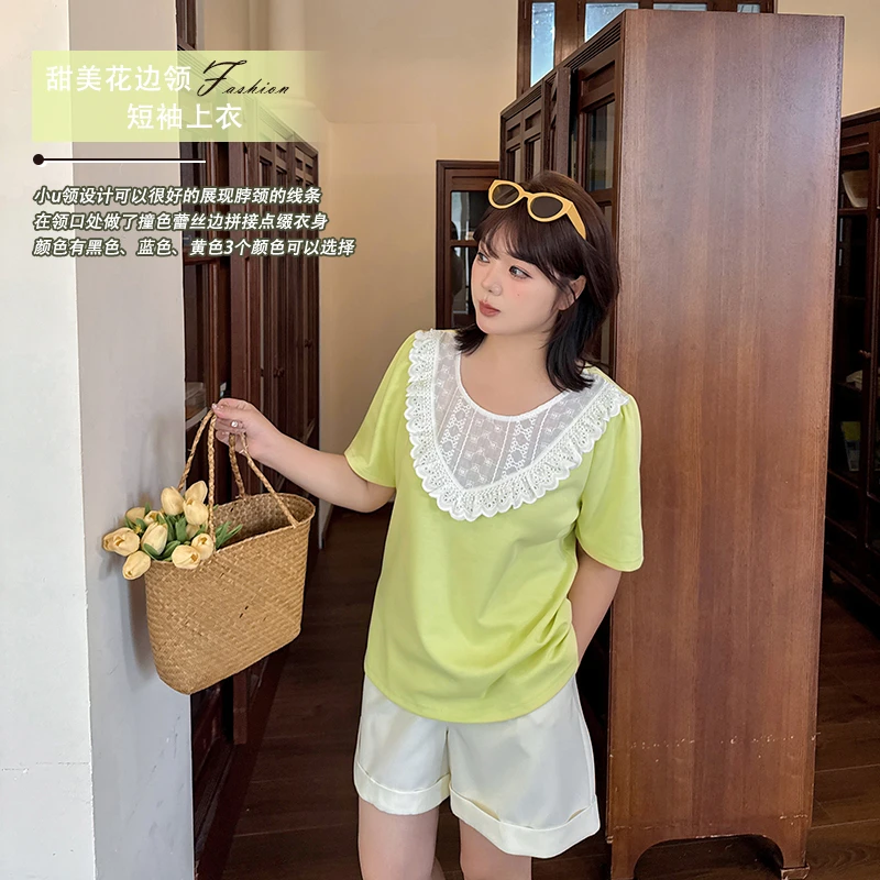 【霏霏推荐】2025夏季新品甜美花边领短袖上衣T恤-9020