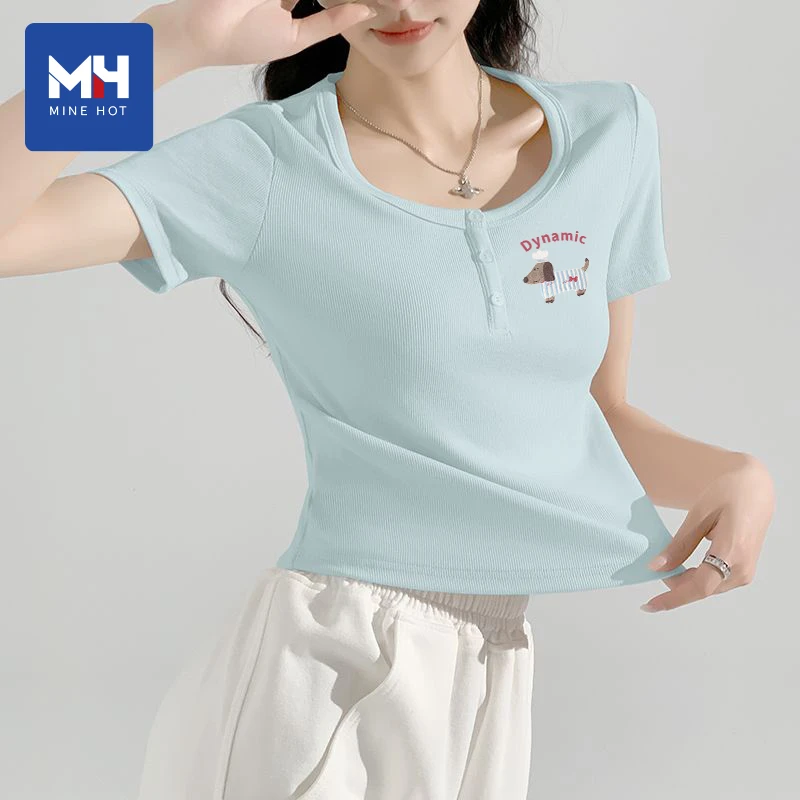 唐狮集团MH亨利领短袖t恤2025蓝色夏季爆款百搭修身半袖正肩上衣H