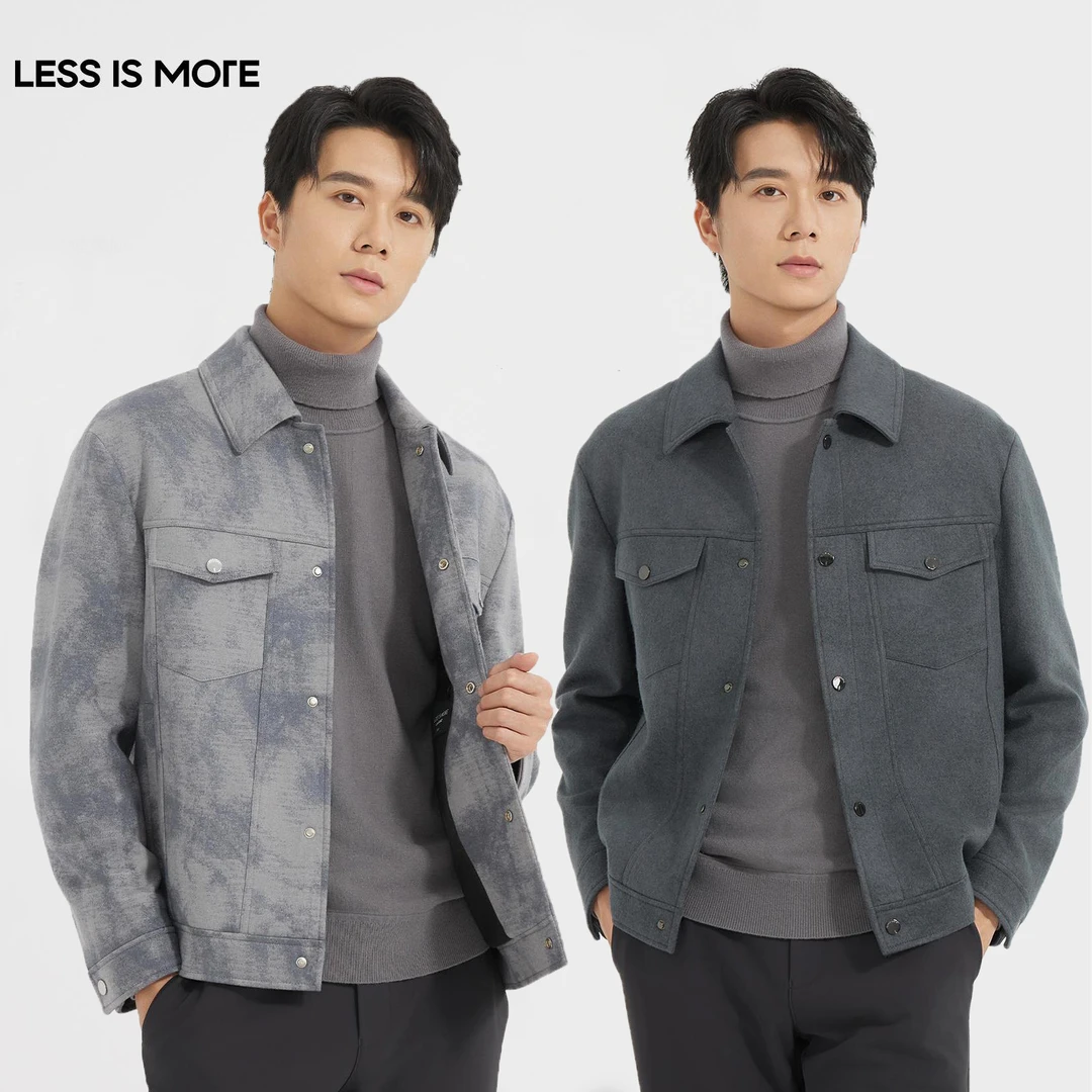 利郎门店新款【绵羊毛提花】青年毛呢短款保暖翻领舒适针织夹克外套