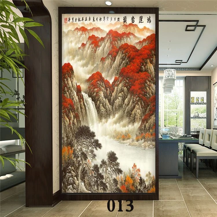 鸿运当头山水画竖版卷轴画印刷客厅办公室沙发背景装饰挂画