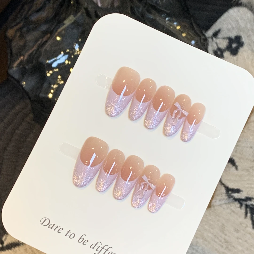 【蝴蝶结】手工美甲气质夏季夏日渐变穿戴式冰透指尖