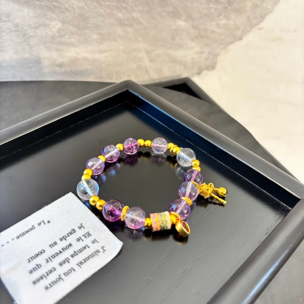 铜合金仿水晶手链 铃铛爱心紫白zz手链SL1821