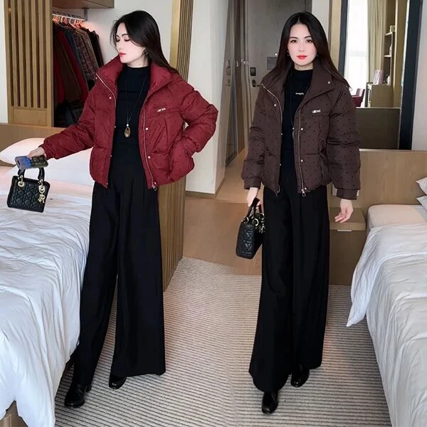 时尚短款棉服女2024冬季新款韩版宽松休闲立领小个子短款棉衣棉袄