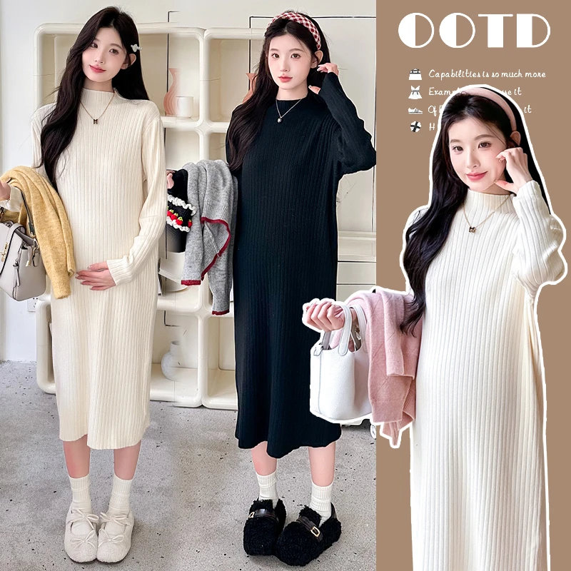 孕妇毛衣秋冬韩版时尚高领宽松针织软糯内搭打底衫中长款连衣裙冬