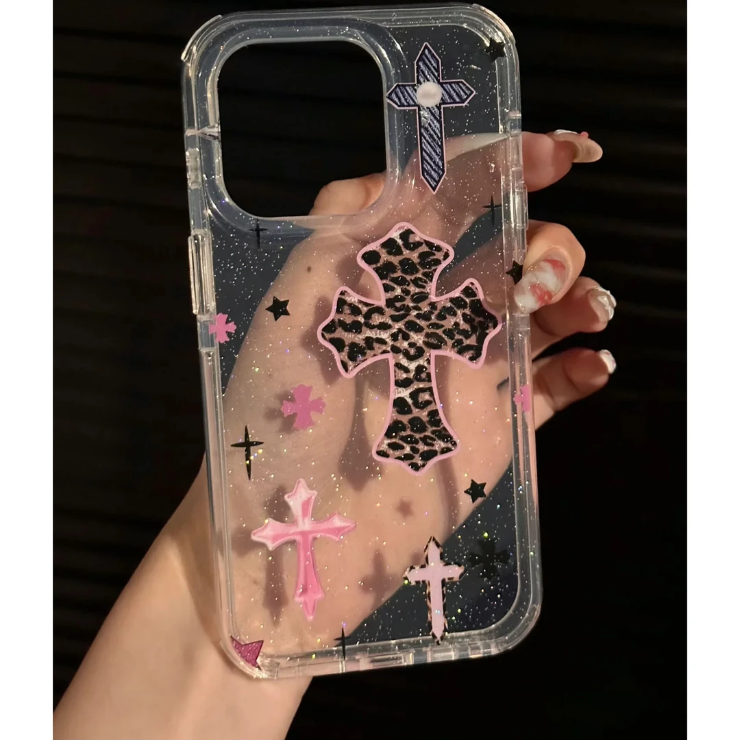 壳望豹纹十字架适用苹果15Pro手机壳13硅胶XSMax/xr/12女16/14p套