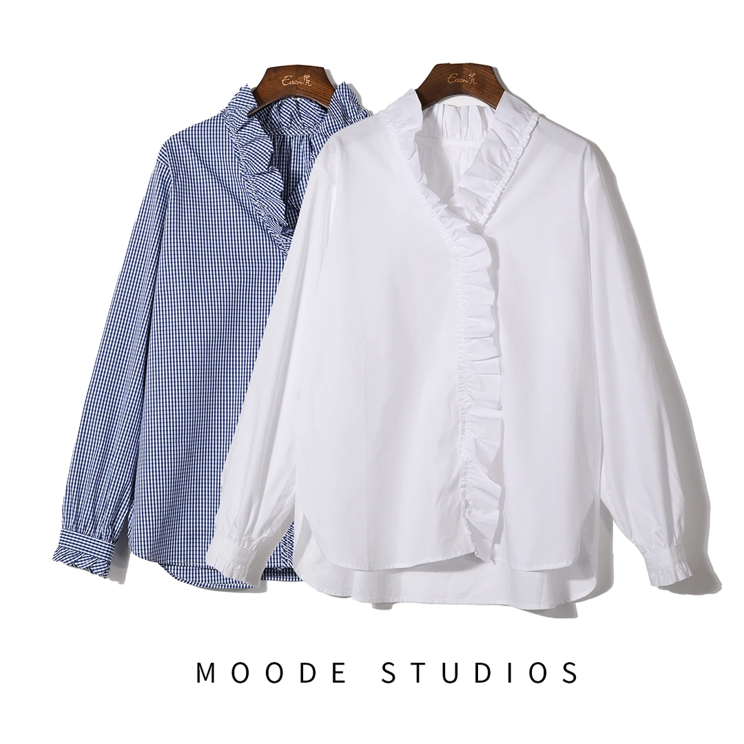 MODE【女神】2025春季韩系文艺木耳边显瘦长袖衬衫