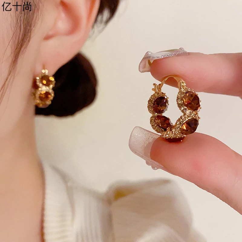 925银合成锆石耳饰 亿十尚灰咖赚高档耳圈耳环时尚洋气大气仙美潮