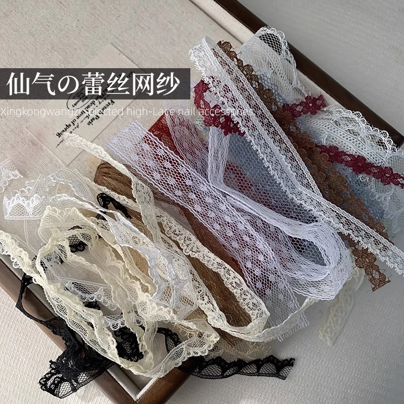 美甲仙气布艺蕾丝网纱饰品2025新款蝴蝶结纱布飘带穿戴甲diy装饰